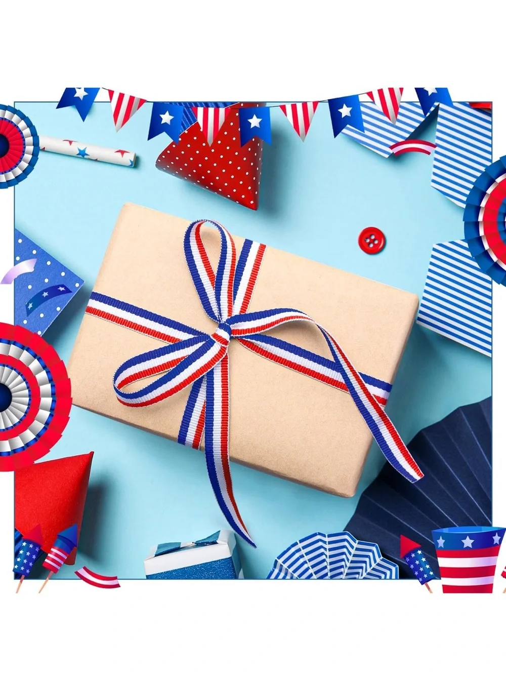 Red White Blue Striped Grosgrain Ribbon - Patriotic Craft Ribbon 4 rolls set